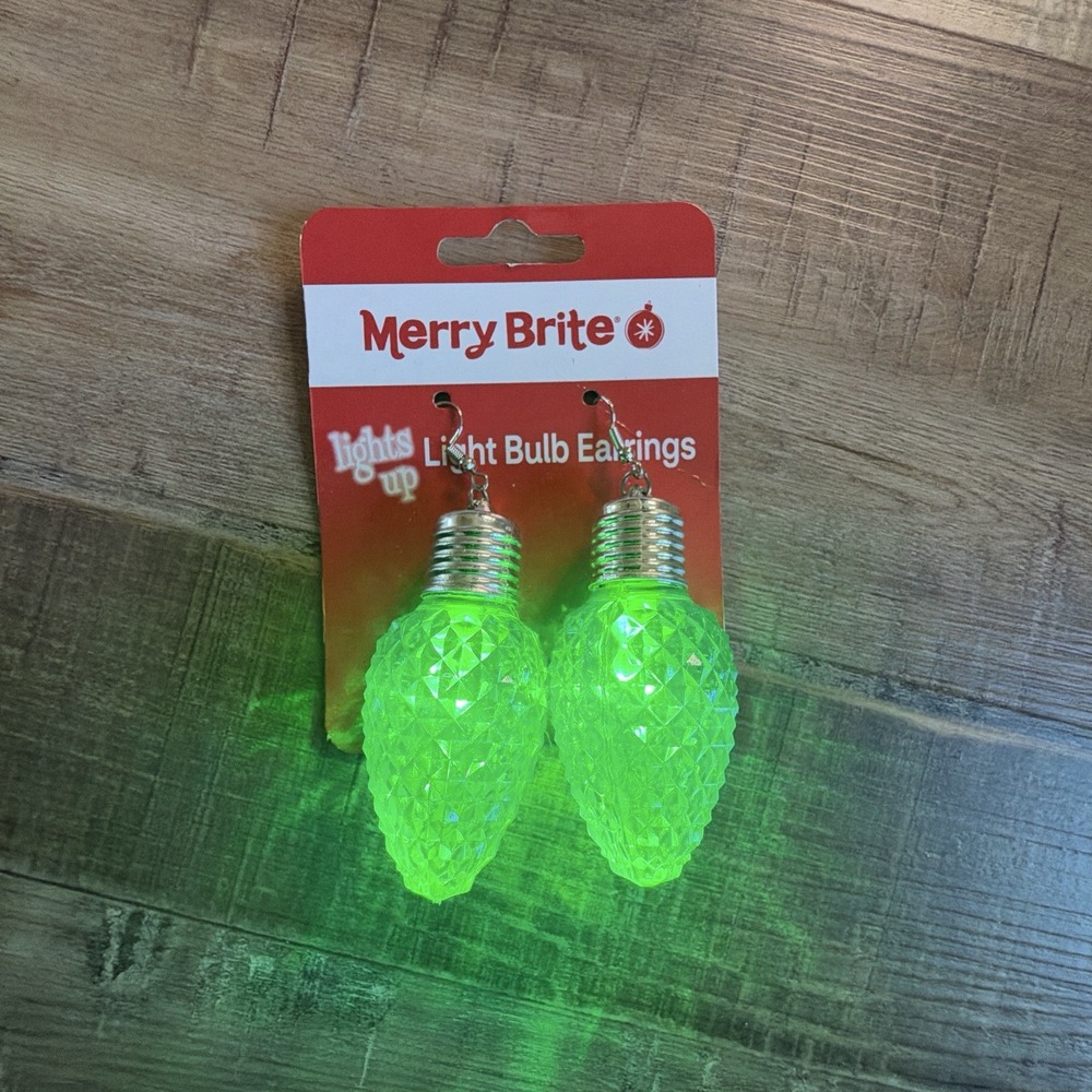 Merry Brite Light Bulb Earrings in Green